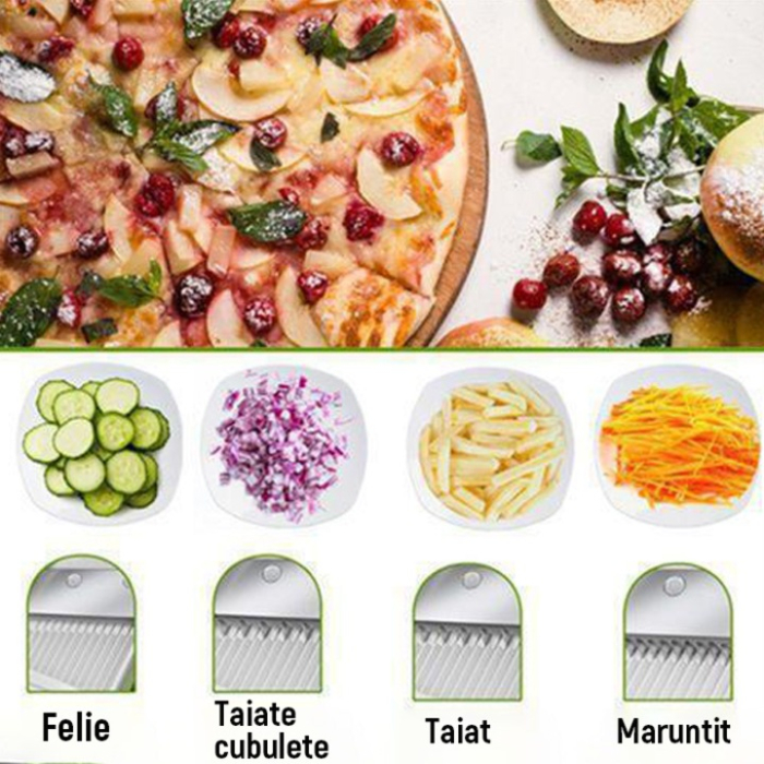 Feliator de Legume Multifuncțional Pliabil, 30 Tipuri de Tăiere, Grosime Reglabilă 0,5–8 mm, Lame Inox, cu Recipient Colectare [7]