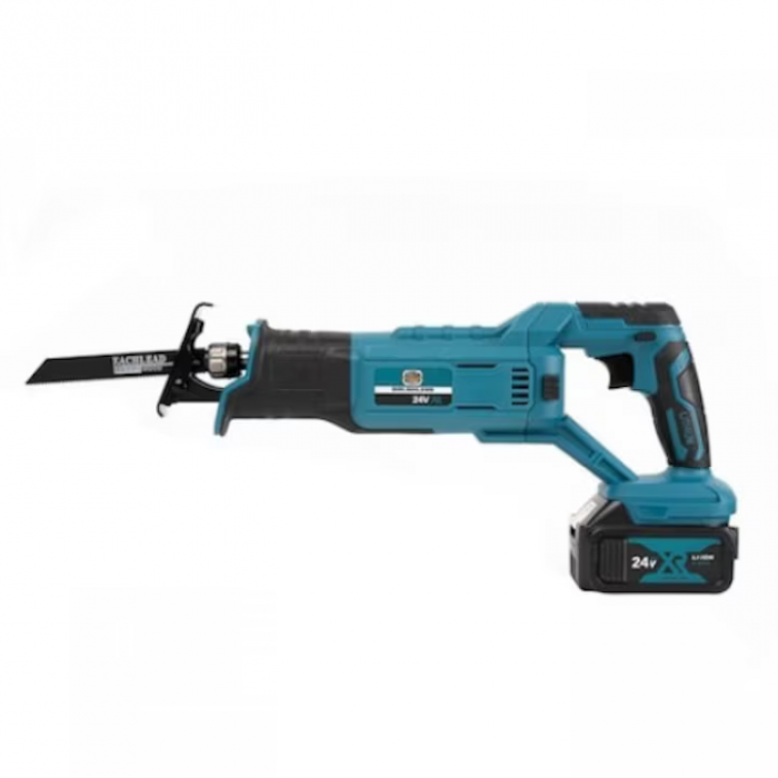 Fierastrau tip sabie, cu 2 acumulatori 48V, 5000 mAh, mandrina autoblocanta, 4 bucati panza diferite modele, 1 incarcator, valiza compacta de transport, Albastru [1]