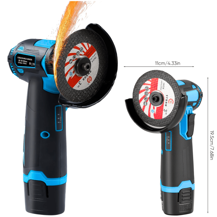 Flex Polizor cu 2 Acumulatori 48V, 19.500 RPM, 6 Discuri 76 mm, Albastru/Negru, Portabil și Profesional pentru Lucrări Precise [10]