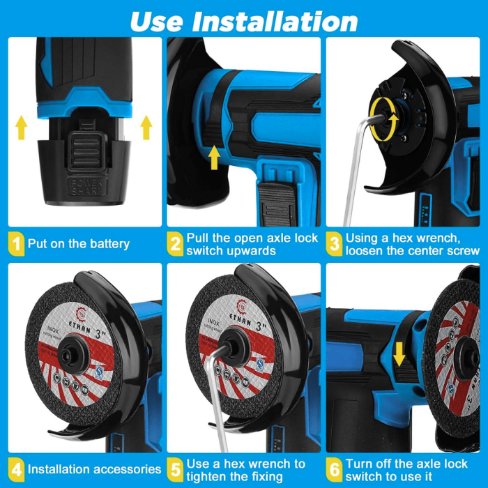 Flex Polizor cu 2 Acumulatori 48V, 19.500 RPM, 6 Discuri 76 mm, Albastru/Negru, Portabil și Profesional pentru Lucrări Precise [12]