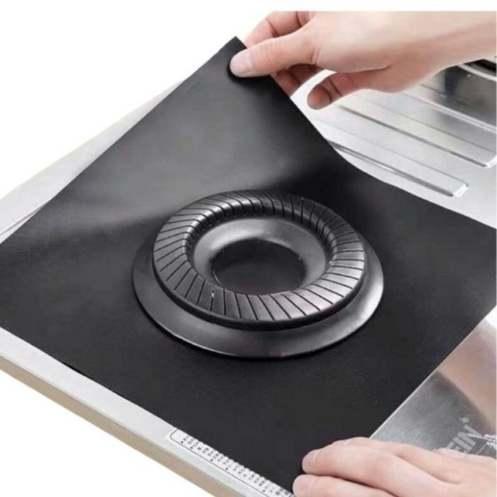 Set 4  Folii Teflon Reutilizabilă pentru Aragaz sau Plită, 27x27 cm, Rezistentă Termic -60°C până la 260°C, Negru, Grosime 0.3 mm [4]