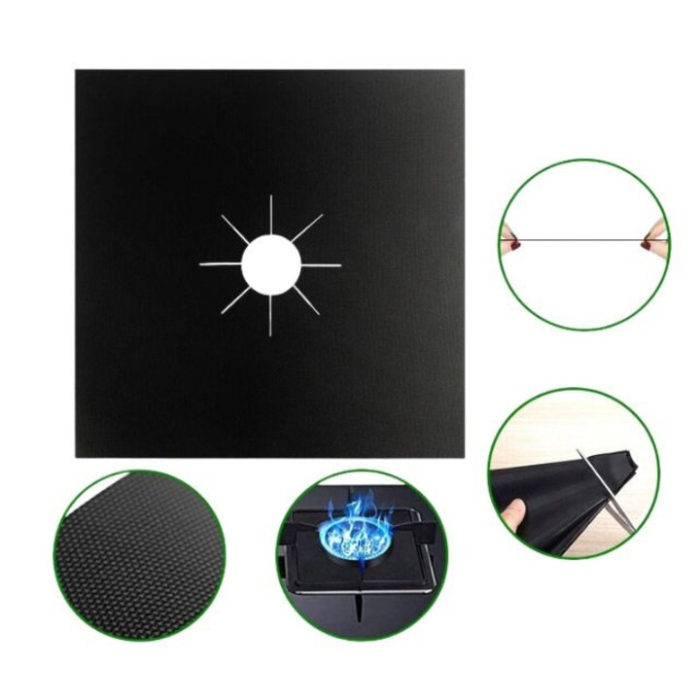 Set 4  Folii Teflon Reutilizabilă pentru Aragaz sau Plită, 27x27 cm, Rezistentă Termic -60°C până la 260°C, Negru, Grosime 0.3 mm [5]