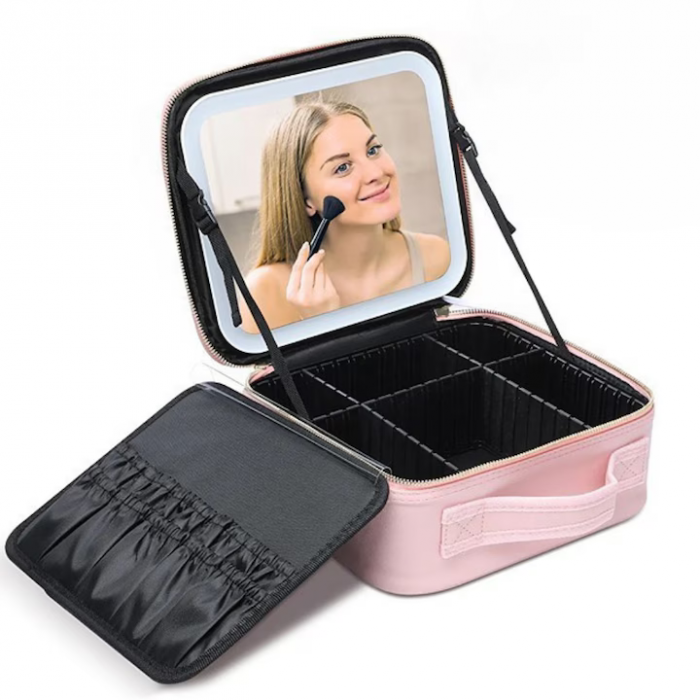 Geantă pentru Cosmetice cu LED și Compartimente Reglabile, Roz engross [6]