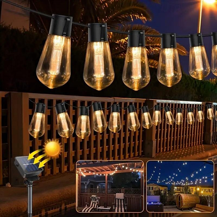 Ghirlandă LED Solară 5M cu 10 Becuri, IP44, Iluminare Caldă 3000K, Încărcare Solară & USB – Vânzare engros [1]