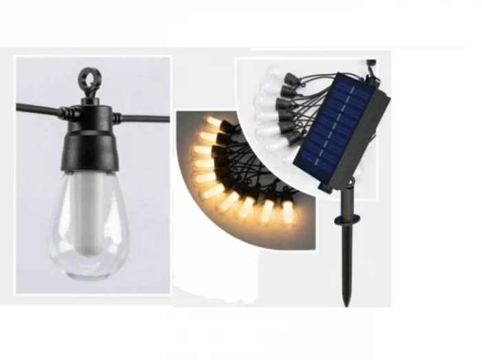 Ghirlandă LED Solară 5M cu 10 Becuri, IP44, Iluminare Caldă 3000K, Încărcare Solară & USB – Vânzare engros [3]
