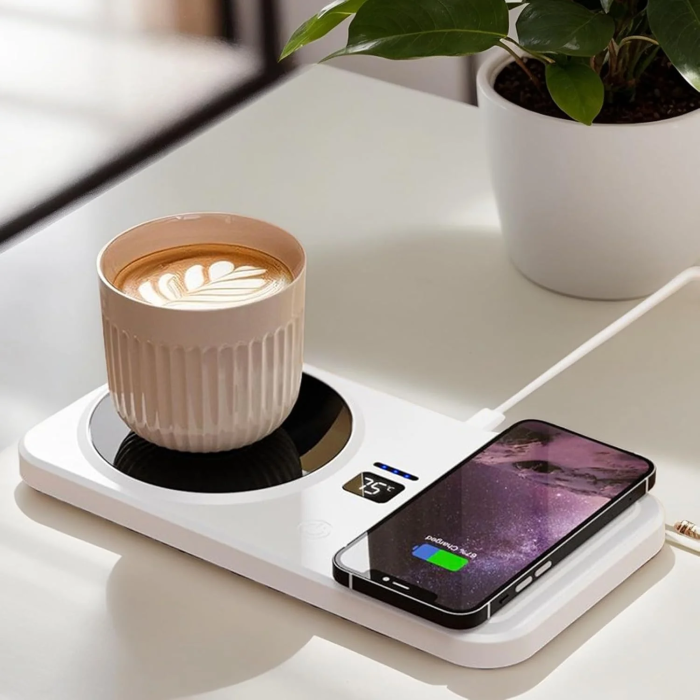 Încălzitor Electric pentru Cană cu Încărcare Wireless, Control Inteligent al Temperaturii, Suprafață Antiderapantă, Compact, Ideal pentru Birou sau Noptieră, Dimensiuni 21,9x11,5 cm [6]
