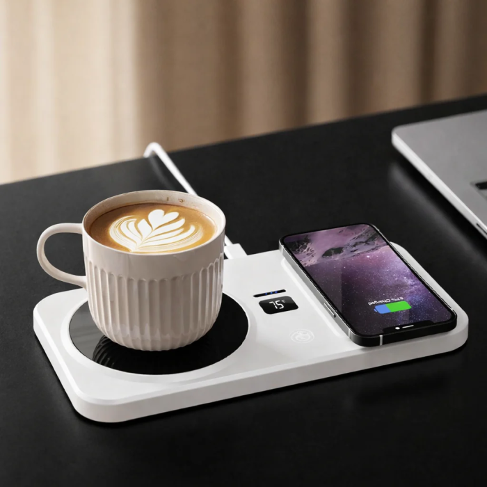 Încălzitor Electric pentru Cană cu Încărcare Wireless, Control Inteligent al Temperaturii, Suprafață Antiderapantă, Compact, Ideal pentru Birou sau Noptieră, Dimensiuni 21,9x11,5 cm [2]