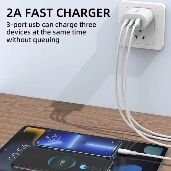 Încărcător PD 40W – 3 Porturi (1 USB + 2 Type-C), Încărcare Rapidă, Alb engross [4]