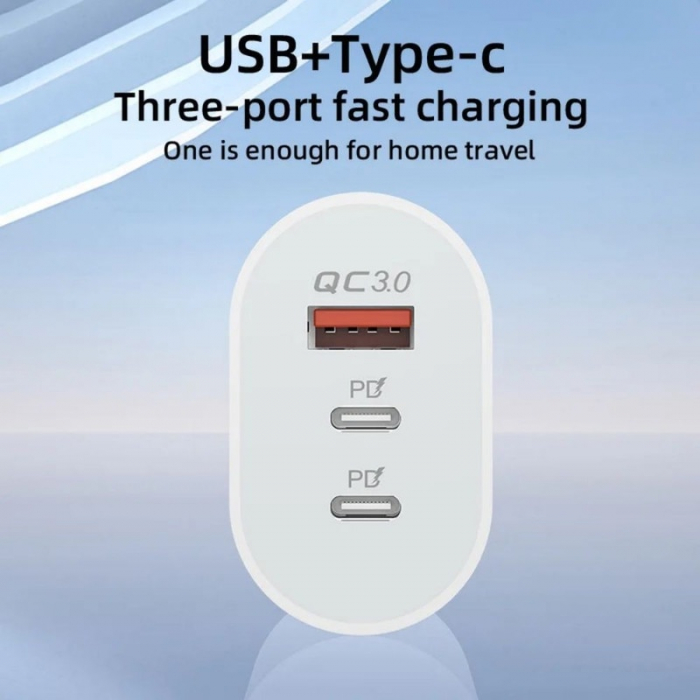 Încărcător PD 40W – 3 Porturi (1 USB + 2 Type-C), Încărcare Rapidă, Alb engross [3]