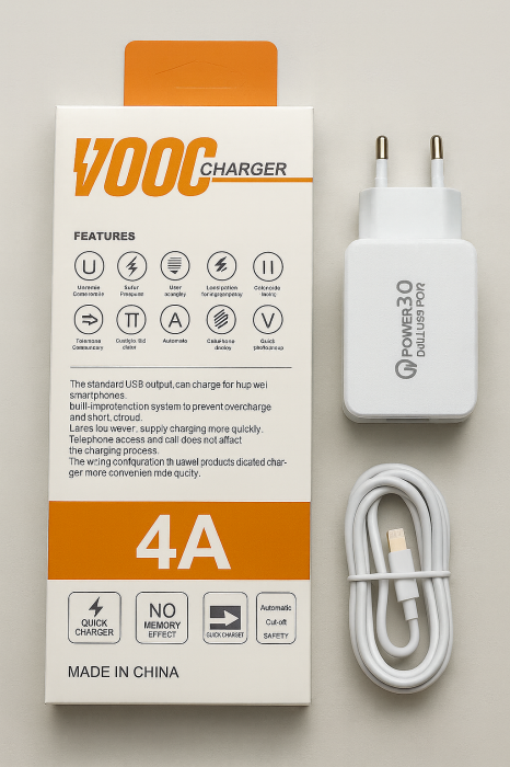 Încărcător Rețea 4A cu Cablu Lightning pentru iPhone, Fast Charge QC 3.0, Model A60 – Vânzare engros [2]