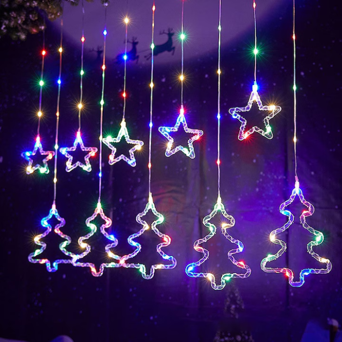 Instalație Perdea LED RGB de Crăciun, 3m, Interconectabilă, 8 Moduri, Stele și Brazi engross [3]