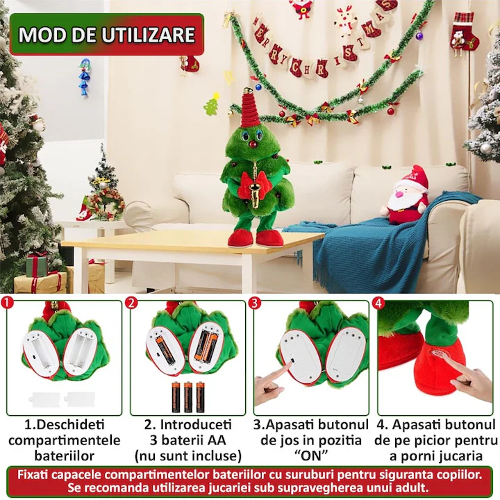 Jucărie Interactivă de Pluș Brad Dansator cu LED, Funcție Repeta Sunete & Melodii de Crăciun, 40x25cm engross [6]