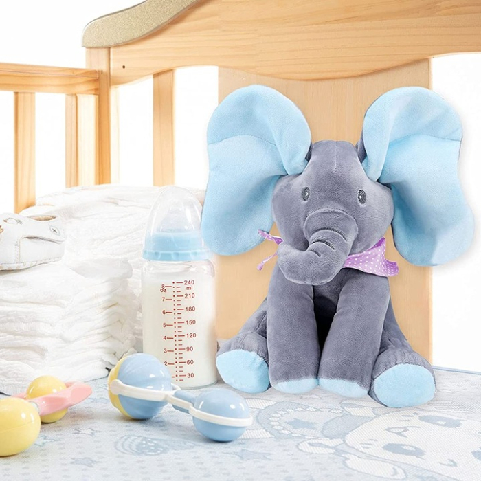 Jucărie interactivă din pluș Elefant, cântă și vorbește, Albastru/Gri si Roz/Gri [5]