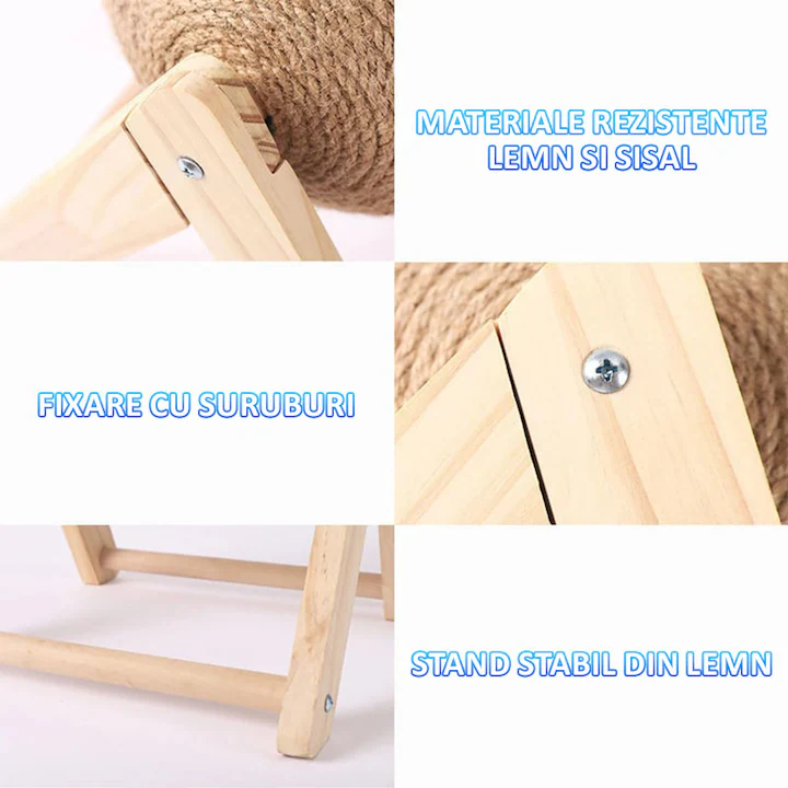 Jucărie Pisici Zgăriat, Minge Rotativă cu Sisal, Stativ Lemn, 12/16/20 cm – Pentru Toate Taliile engross [8]