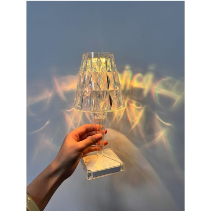Lampă de Birou Portabilă din Cristal, Reîncărcabilă USB, 3 Culori, Control Tactil, 2000 mAh, 25 cm, Decor Elegant engross [7]