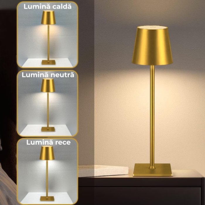 Lampă de Masă Reîncărcabilă LED Touch Q-LED46, 5W, Baterie 2600mAh, Aluminiu, IP20, Auriu engross [5]