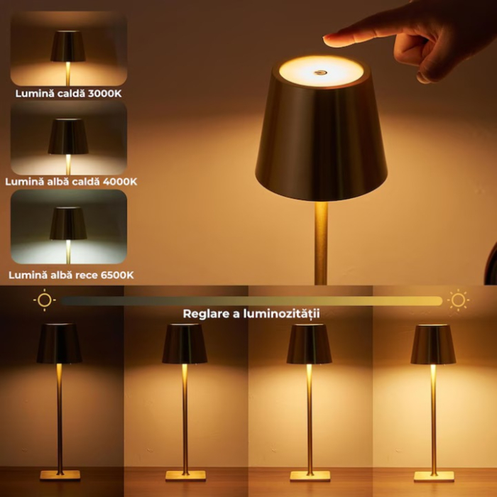 Lampă de Masă Reîncărcabilă LED Touch Q-LED46, 5W, Baterie 2600mAh, Aluminiu, IP20, Auriu engross [6]