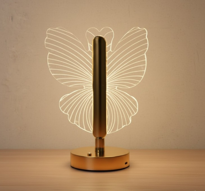 Lampă LED Decorativă cu Fluture Auriu, Reîncărcabilă USB, Lumină Ambientală Caldă, Design Elegant și Portabil, Consum Redus de Energie, Ideală pentru Dormitor, Living, Birou sau Noptieră, Auriu [4]