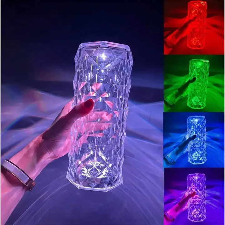 Lampa Luminoasa led Efect Cristal, 3 Lumini Albe, 16 Lumini RGB, Telecomanda Inclusa, Control Tactil, Reincarcabila pentru Dormitor, Birou, Bucatarie, Camping-engross [4]