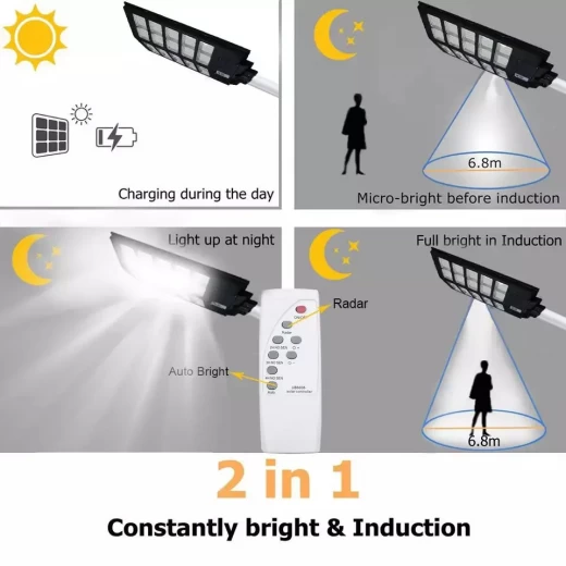 Lampă Solară Stradală / de Grădină 1000W cu Panou Solar Integrat și Telecomandă engross [6]