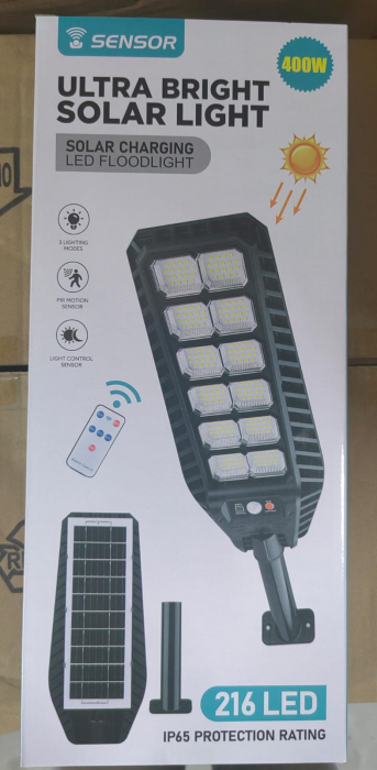 Lampă Solară Stradală IP67  – Senzor Mișcare, Telecomandă, Alb Rece 6500K engross [2]