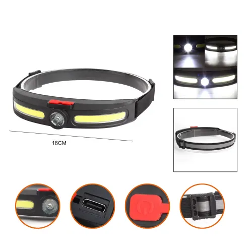 Lanternă frontală LED reîncărcabilă, 8000 lm, 4 moduri, rotire 90°, bandă reglabilă engross [3]