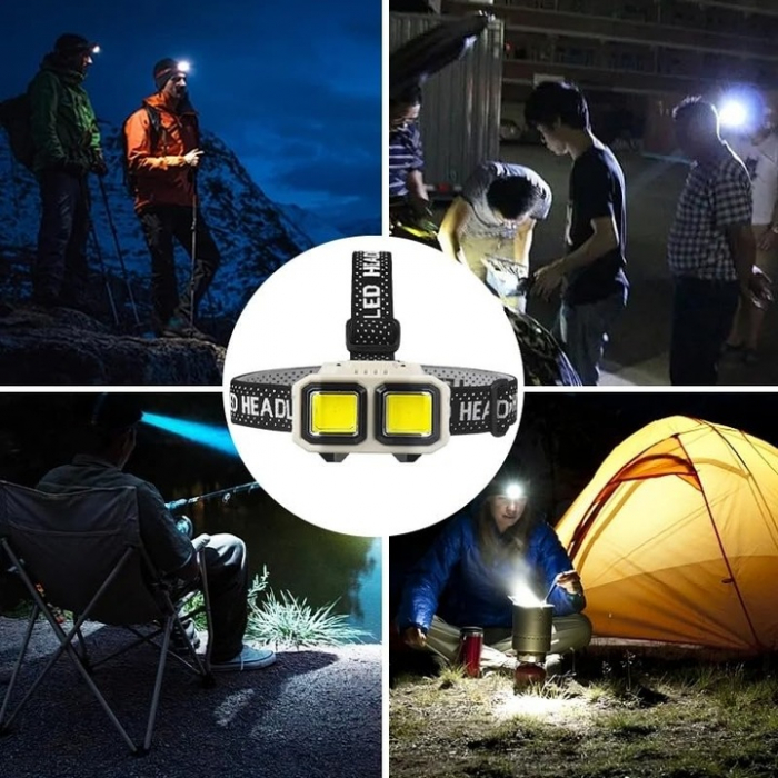 Lanternă Frontală LED Reîncărcabilă – CREE + COB, IPX Rezistentă la Apă, Acumulator 18650, USB engross [7]