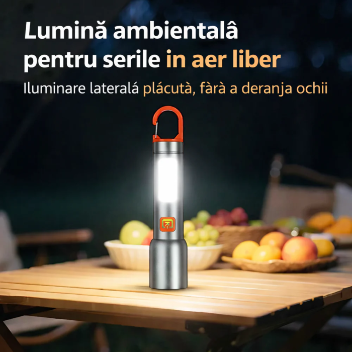 Lanternă LED Reîncărcabilă 2-în-1 cu Cârlig, Lumină Puternică Direcțională sau Ambientală, USB, Compactă și Versatilă pentru Drumeții, Cort sau Urgențe [3]
