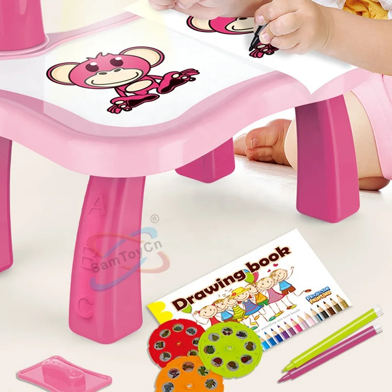 Masă de Desen cu Proiector pentru Copii, 3 Discuri cu 24 Șabloane, 12 Carioci, Muzică Relaxantă, Tabla cu Șters engross [5]
