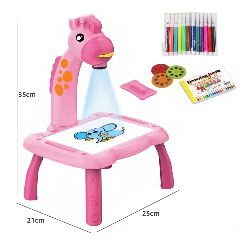 Masă de Desen cu Proiector pentru Copii, 3 Discuri cu 24 Șabloane, 12 Carioci, Muzică Relaxantă, Tabla cu Șters engross [3]