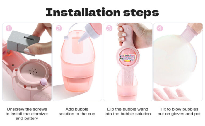 Mașină electrică de făcut baloane de săpun, roz, 3 ani+, funcționare automată, baterie reîncărcabilă inclusă, încărcare USB, soluție inclusă [8]