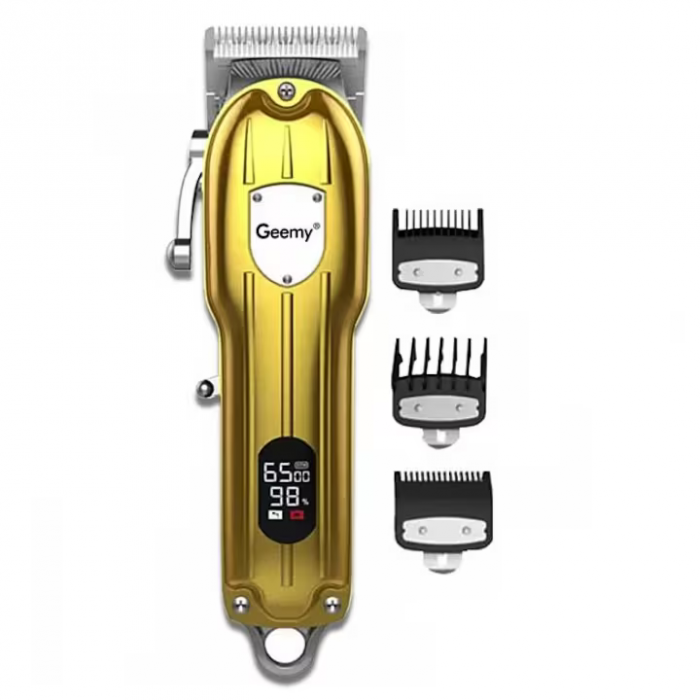Masina tuns profesionala GM-6695, cu acumulator, carcasa metalica, cu afisaj, cu 4 piepteni, gold- engross [1]