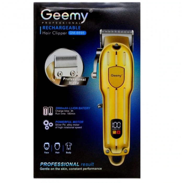 Masina tuns profesionala GM-6695, cu acumulator, carcasa metalica, cu afisaj, cu 4 piepteni, gold- engross [3]