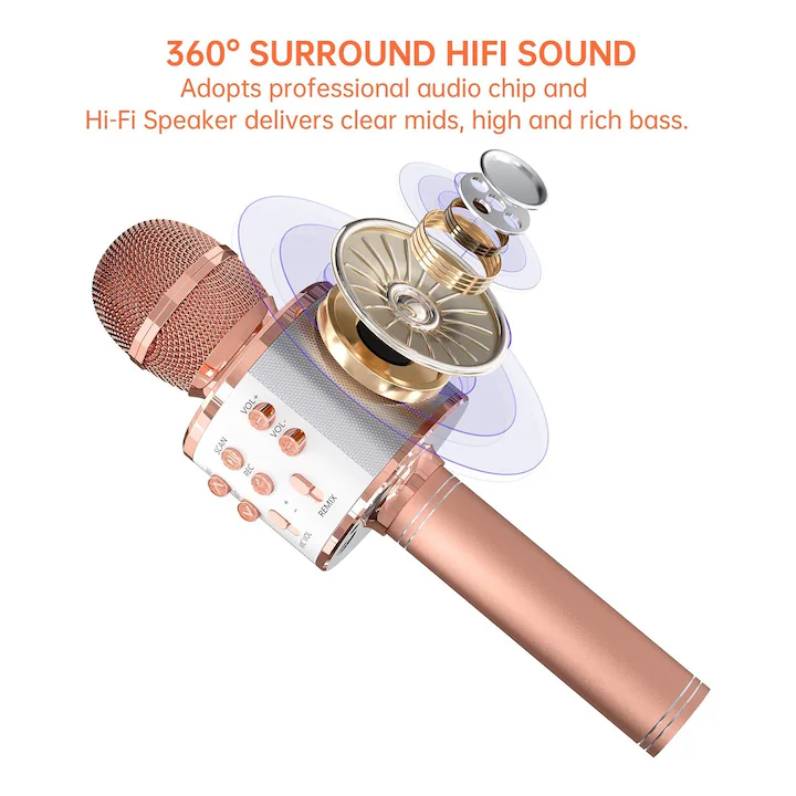 Microfon Karaoke Wireless cu Boxă Bluetooth – Sunet Puternic, Design Compact, Efecte Echo și Bass Ajustabil engross [18]