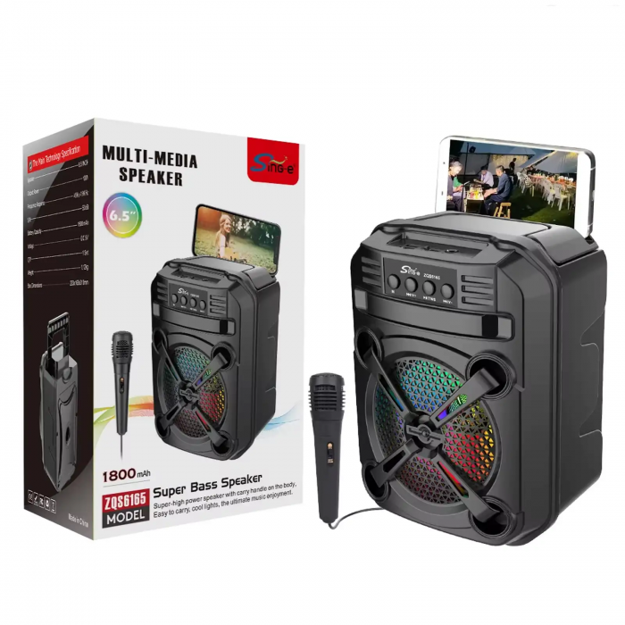 Mini Difuzor Portabil Karaoke ZQS6165 – 40W RMS / 300W PMPO, Bluetooth 5.0, Telecomandă, LED RGB engross [1]