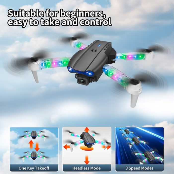 Mini Dronă Pliabilă E99 Pro Max Light Edition – Cu 2 Camere HD, Brate LED Colorate, 100m Rază, 2 Baterii 1800mAh emgross [9]