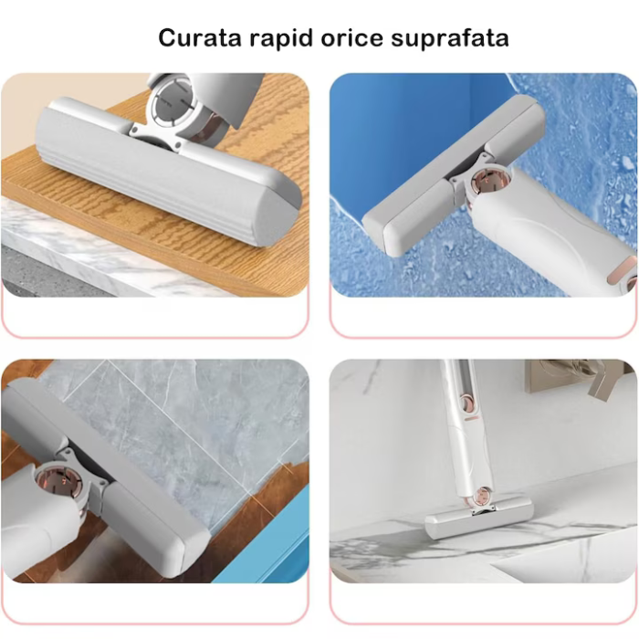 Mini mop de mână, portabil, burete PVA absorbant, sistem push-pull de stoarcere, 15.5×29.5 cm, alb [6]