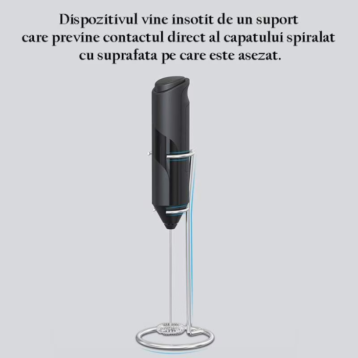 Mixer electric pentru spumă de lapte cu suport vertical, motor puternic, oțel inoxidabil, pentru lapte cald/rece, alimentare baterii AA, negru [6]