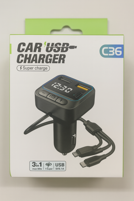 Modulator Auto C36 3 în 1 – FM, Bluetooth Hands-Free și Încărcare Rapidă USB, 40W engross [1]