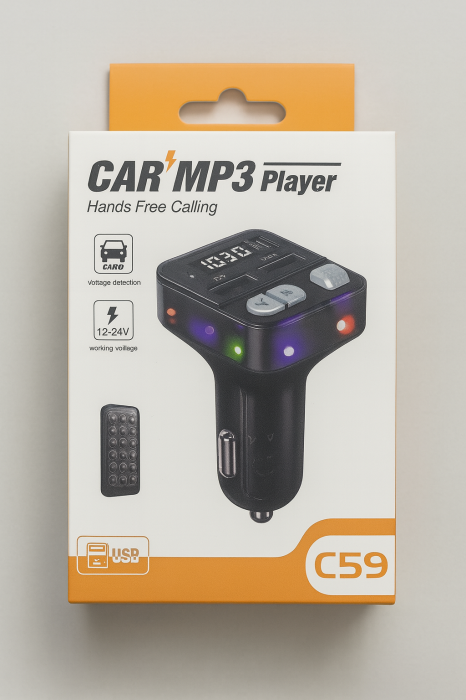 Modulator Auto FM C59 3 în 1 – Bluetooth Hands-Free, Încărcare Rapidă Dual USB și Iluminare RGB engross [1]