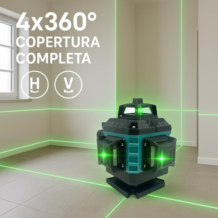 Nivelă Laser 4D Profesională, 16 Linii Verde 360°, Autonivelare, Trepied Reglabil, Bază Rotativă 360°, Telecomandă, 2 Baterii, Suport Magnetic, Ochelari de Protecție, Valiză Inclusă [6]