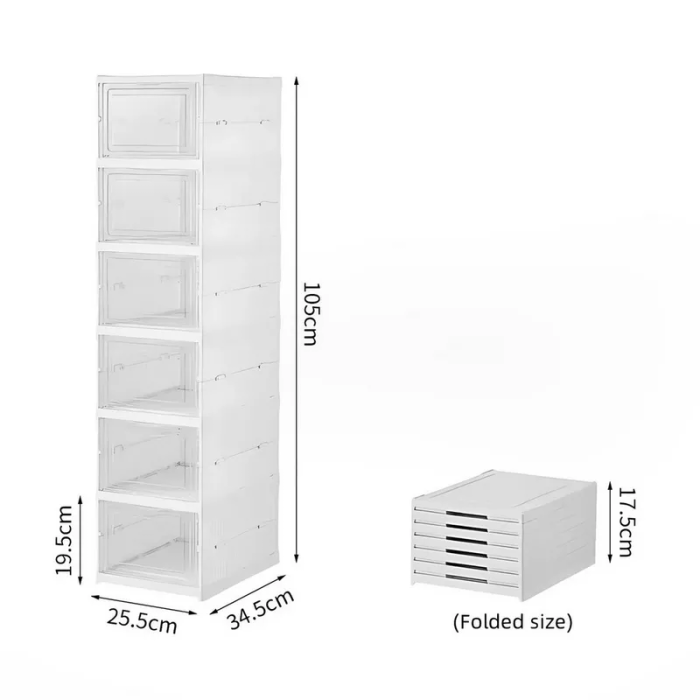 Organizator Încălțăminte Pliabil 6 Niveluri – Raft Compact cu Uși Transparente, 35x26x105,5 cm [2]