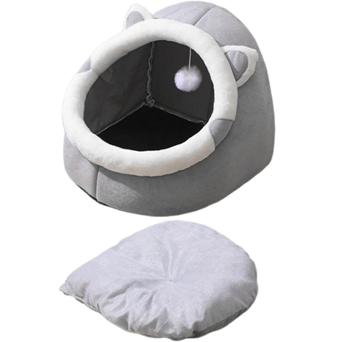 Pat Pisici Confortabil, Bumbac și Burete, Gri – Design Semi-Închis, Spalare Facilă, Rezistent engross [4]
