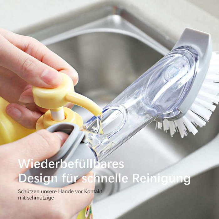 Perie de Spălat Vase 3-în-1 cu Dispenser Detergent, Racletă Integrată, 1 Rezervă , Peri din Nailon [3]