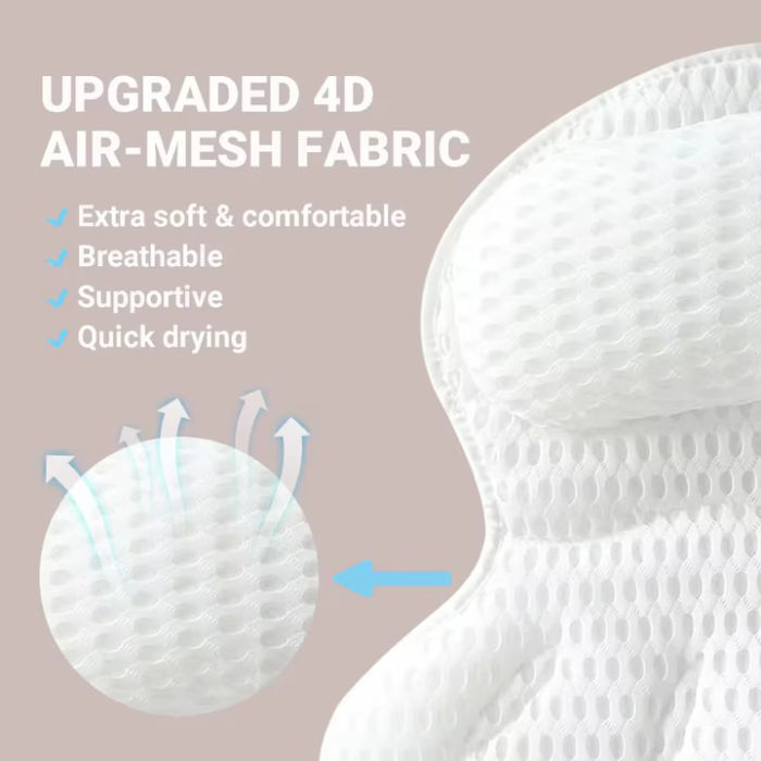 Perna pentru cadă cu 6 ventuze, Suport ergonomic pentru gât și umeri, Material 4D Air-Mesh, 43x43 cm, Alb, Anti-alunecare [5]