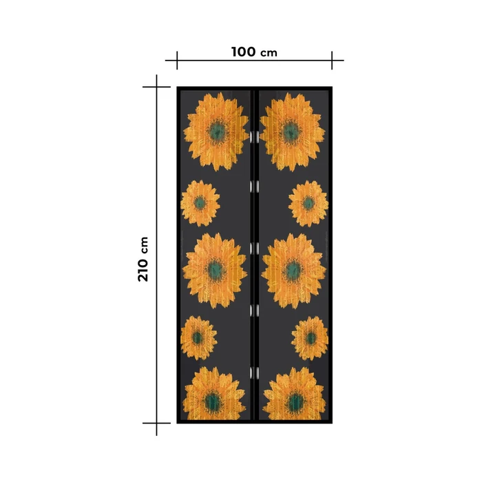 Plasă protecție insecte cu închidere magnetică, model Floarea-soarelui, poliester rezistent UV, montaj cu scai, 100×210 cm, multicolor [2]