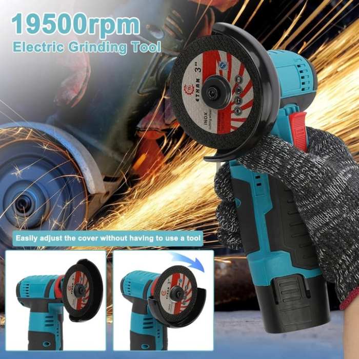 Polizor unghiular compact cu 2 Acumulatori de 48V cu disc de 3", portabil și ușor de utilizat, echipat cu 2 discuri pentru polizare [2]