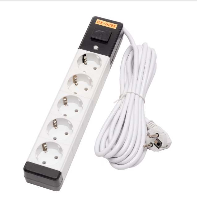 Prelungitor cu 5 prize, cablu 5m, 3X1.5mm, cu intrerupator, impamantare, Alb Engross [1]