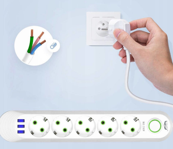 Prelungitor Profesional 5 Prize + 3 USB, Protecție Supratensiune, LED, 2500W, Negru/Alb [5]