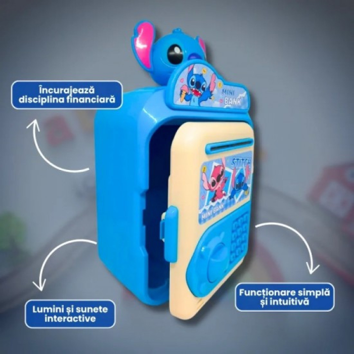 Pușculiță Electronică Interactivă pentru Copii, cu Lumini, Intrare pentru Bancnote și Monede, Ușor de Utilizat – Albastru [6]